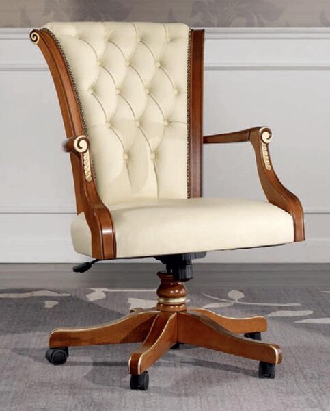 Sedia da ufficio in legno sedia direzionale Chesterfield mobili italiani sedia girevole bianca nuova