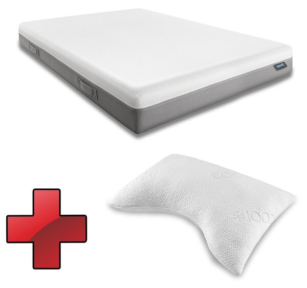 Materasso viscoelastico Sleezzz Premium, dimensioni 140 x 200 cm, altezza 20 cm, grado di rigidità H2/H3, con maniglie per il ribaltamento + cuscino ergonomico Sleezzz® Cool Gel per il collo, dimensioni 40 x 60 x 16 cm