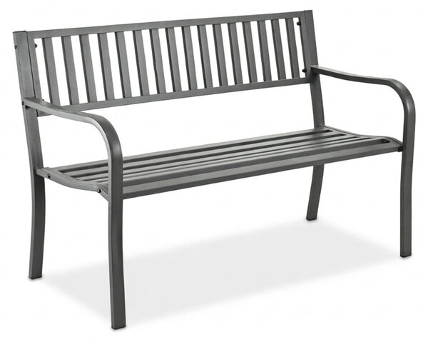 Panchina da giardino Relaxdays, a 2 posti, A x L x P: 82 x 127,5 x 59,5 cm, acciaio, panchina da giardino, terrazza, balcone, panchina da parco, grigia