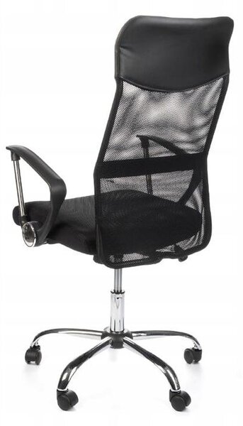 Sedia da ufficio SŁAWEK, poltrona da ufficio ergonomica girevole, struttura in acciaio rinforzato, seduta regolabile in altezza, rivestimento nero, per ufficio e home office