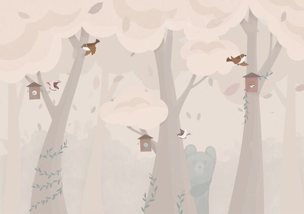 Carta da parati Simpatico bosco con animali dai colori, Carta da parati per Bambini, Carta da parati Vivaio in stile scandinavo, u99222 : Uwalls.it
