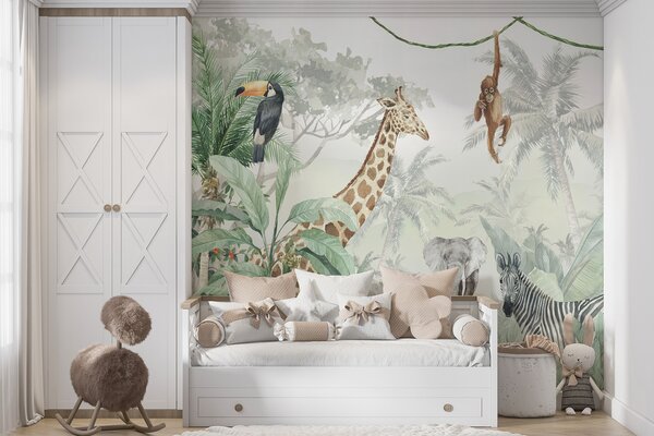 Carta da parati Panorama della giungla con animali, Carta da parati per Bambini, Carta da parati per Ragazzo, u74709d1 : Uwalls.it