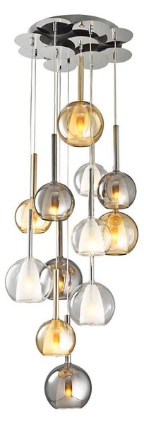 Lampadario sospeso su cavo MUSCAT 12xE14/40W/230V vetro fumé/dorato/trasparente