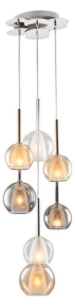 Lampadario sospeso con cavo MUSCAT 7xE14/40W/230V fumé/oro/trasparente