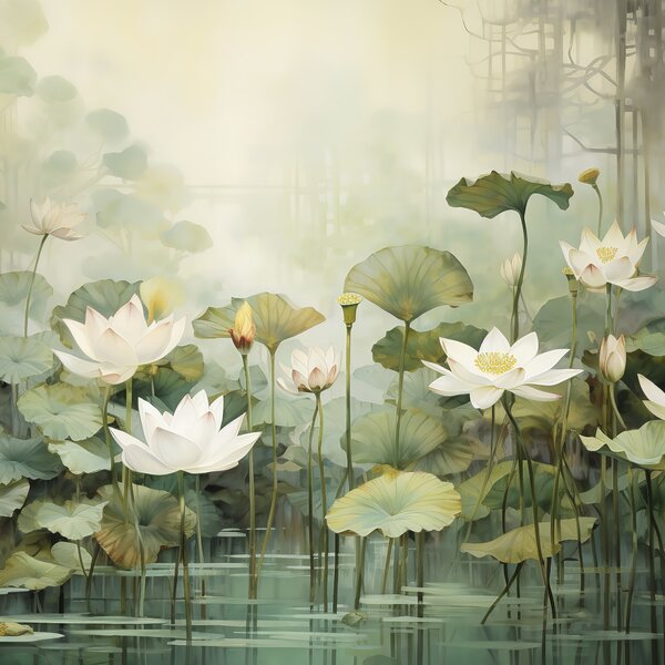 Carta da parati Fiori di loto nel lago, giungla, arte tropicale, verde, Carta da parati Floreale, u99454d1 : Uwalls.it