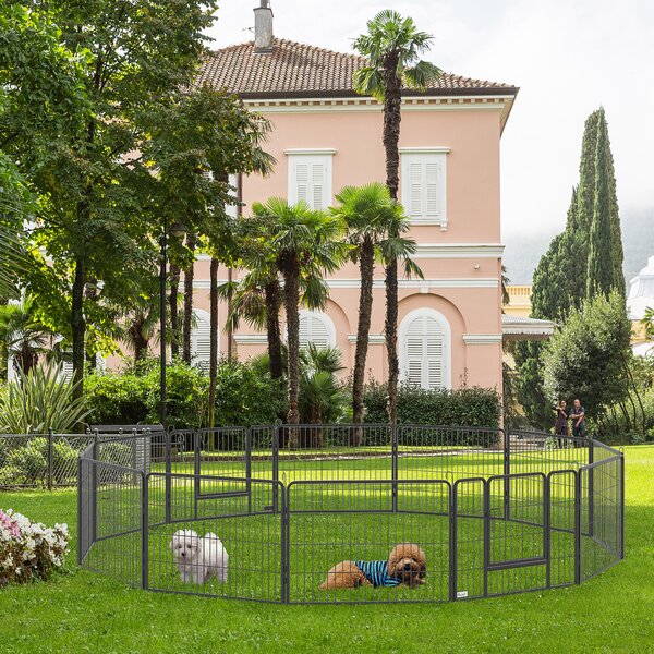 PawHut Recinto per Cani e Animali Domestici con 12 Pannelli Modulabili in Acciaio e 2 Ingressi, 80x1.5x60cm, Nero|Aosom