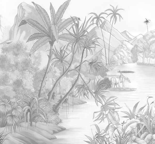 Carta da parati Tropici in bianco e nero, Carta da parati Foresta, Carta da parati Giungla, u59039d1 : Uwalls.it