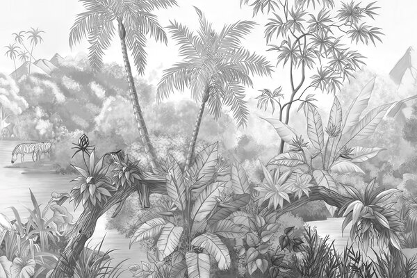 Carta da parati Tropici in bianco e nero, Carta da parati Foresta, Carta da parati Giungla, u59039d3 : Uwalls.it