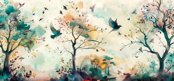 Carta da parati I colori degli uccelli sui rami d'autunno, Carta da parati Animali, Carta da parati Uccelli, u99612 : Uwalls.it