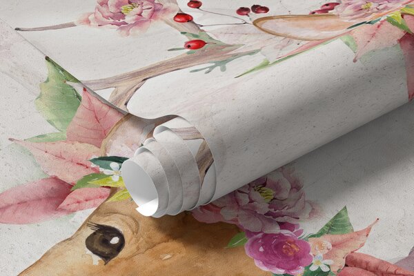 Carta da parati Cervi con fiori sulle corna, Carta da parati per Bambini, Carta da parati per Ragazze, u04671d1 : Uwalls.it