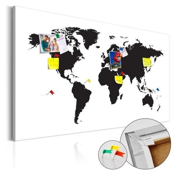 Quadro di sughero - World Map: Black & White Elegance