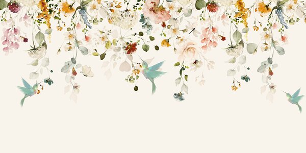 Carta da parati Fiori e colibrì, Carta da parati Acquerello, u59610d2 : Uwalls.it