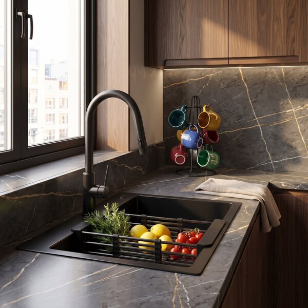 Lavello in acciaio con set di accessori 3 pz. REA Liam Black