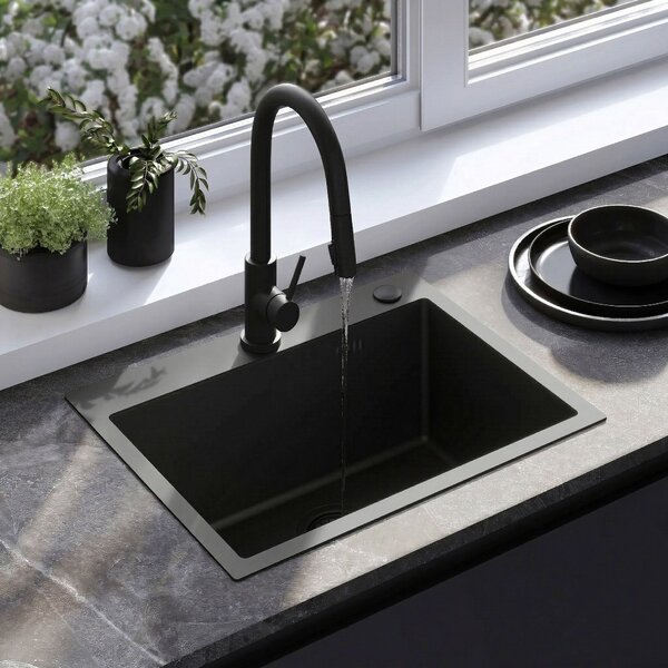 Lavello in acciaio con set di accessori 3 pz. REA Liam Black