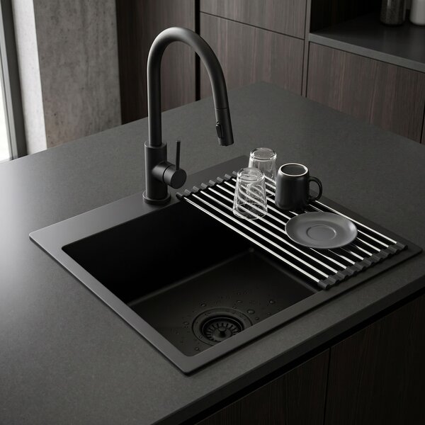 Lavello in acciaio con set di accessori 3 pz. REA Leo 50 Black