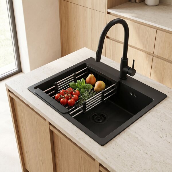 Lavello in acciaio con set di accessori 3 pz. REA Leo 50 Black