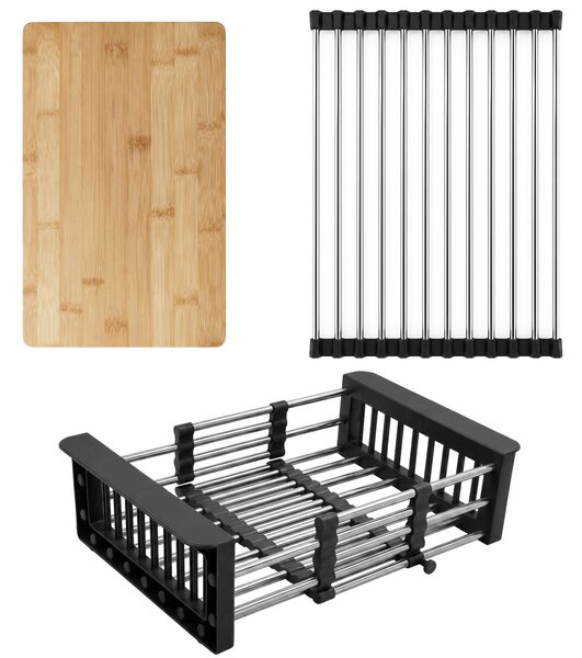 Lavello in acciaio con set di accessori 3 pz. REA Leo 50 Black