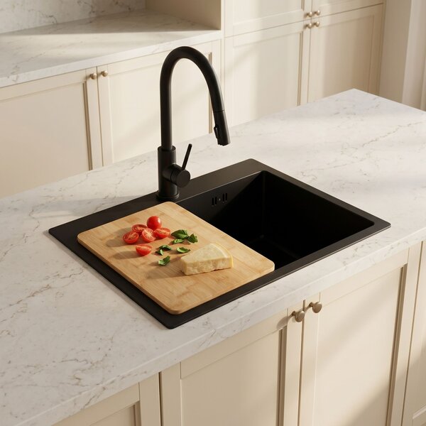 Lavello in acciaio con set di accessori 3 pz. REA Leo 50 Black