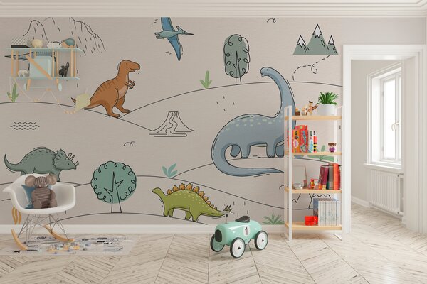 Carta da parati Dinosauri colorati sulle colline, Carta da parati per Bambini, Carta da parati i Dinosauri, w00637 : Uwalls.it