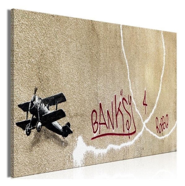 Quadro - Banksys Plane (1-part) - Red Graffiti Text on Mural Background