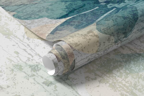 Carta da parati Grandi fiori, foglie e rami blu e bianchi contro una parete strutturata, Carta da parati Acquerello, w00697 : Uwalls.it