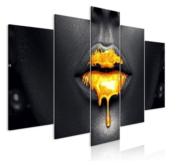 Quadro - Gold Lips (5 Parts) Wide