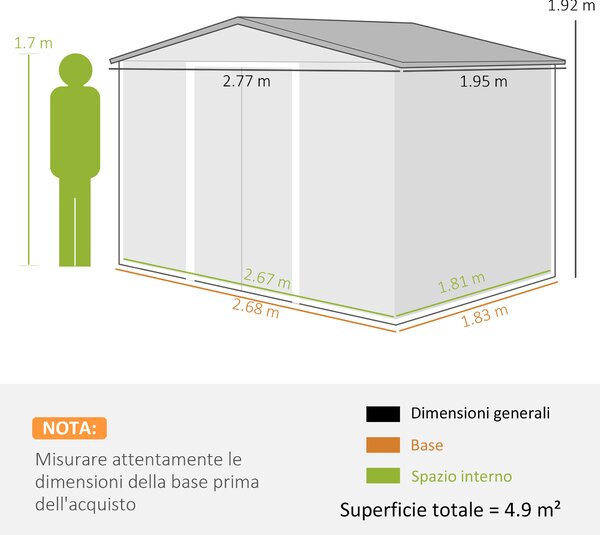 Outsunny Casetta da Giardino con porte scorrevoli e finestre, Capanno per attrezzi in metallo, 277 x 195 x 192 cm, Grigio chiaro | Aosom Italy