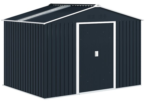 Outsunny Casetta Porta Attrezzi in Acciaio con Tetto Inclinato e 2 Porte Scorrevoli, 277x195x192 cm, Grigio Scuro | Aosom Italy