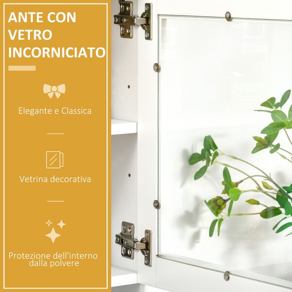 HOMCOM Mobile Cucina Moderno con 2 Armadietti, Ante in Vetro e Mensole Regolabili, 80x48x170 cm, Bianco