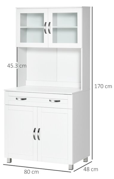 HOMCOM Mobile Cucina Moderno con 2 Armadietti, Ante in Vetro e Mensole Regolabili, 80x48x170 cm, Bianco