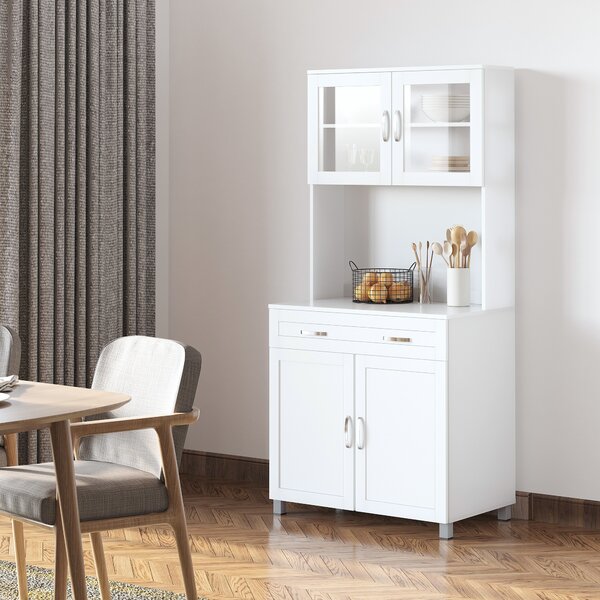 HOMCOM Mobile Cucina Moderno con 2 Armadietti, Ante in Vetro e Mensole Regolabili, 80x48x170 cm, Bianco