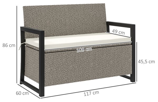 Outsunny Panchina da Giardino 2 Posti con Cassapanca da 151.5L in Rattan con Schienale, Braccioli e Cuscino, Crema