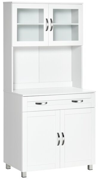 HOMCOM Mobile Cucina Moderno con 2 Armadietti, Ante in Vetro e Mensole Regolabili, 80x48x170 cm, Bianco