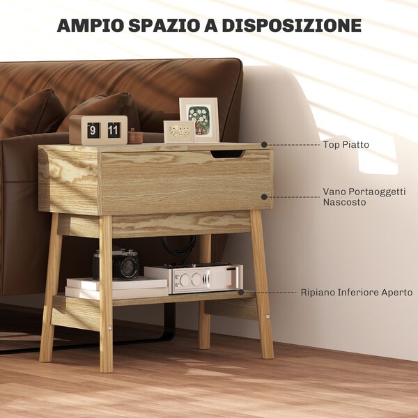 HOMCOM Tavolino da Salotto in Stile Boho con Ripiano a Scomparsa e Ripiano Aperto, in MDF, 30x60x60.5 cm, color Legno