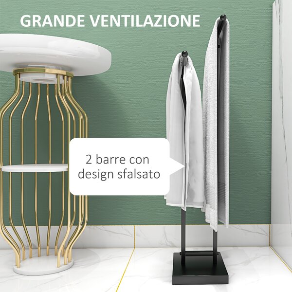 HOMCOM Porta Asciugamani a Terra Autoportante per Bagno a 2 Barre in Metallo, 50x18.5x85cm, Nero