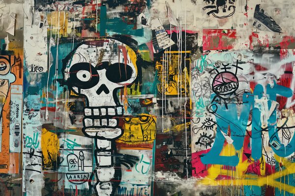 Carta da parati Graffiti colorati in stile Basquiat, Carta da parati Street Art, w01187 : Uwalls.it