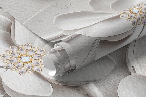 Carta da parati Sfondo bianco strutturato con fiori bianchi 3D in piena fioritura,, Carta da parati 3D, Carta da parati Fiori 3D, w01226 : Uwalls.it