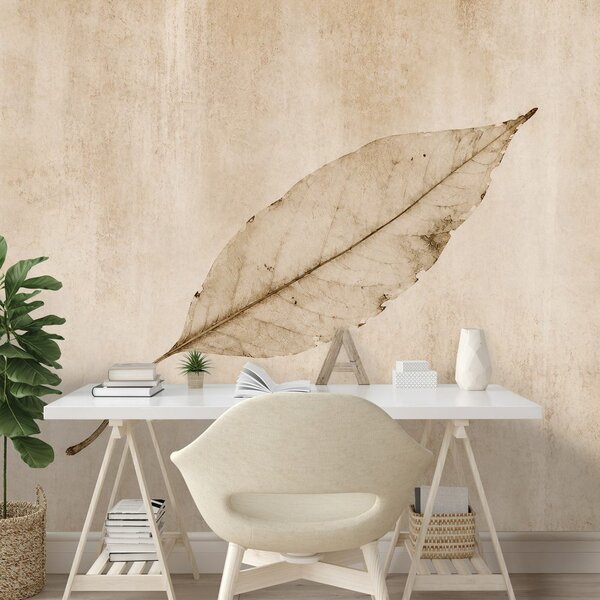 Carta da parati – Foglia beige minimalista