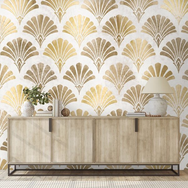 Carta da parati – Conchiglie Art Déco dorate