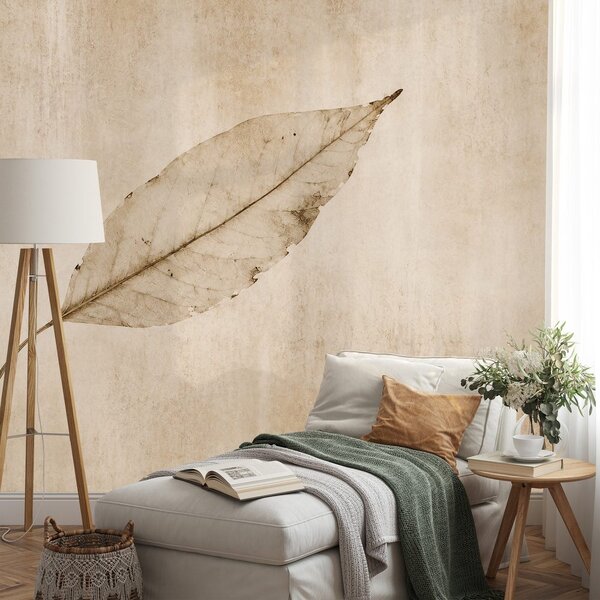 Carta da parati – Foglia beige minimalista