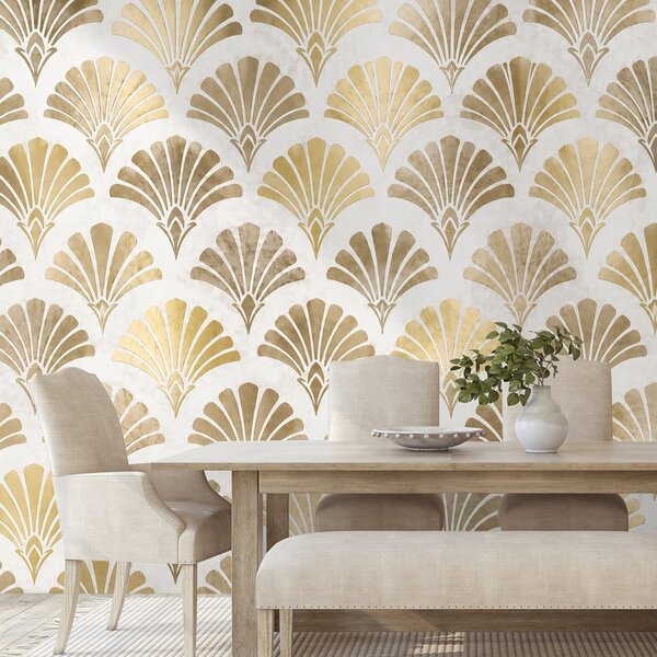 Carta da parati – Conchiglie Art Déco dorate