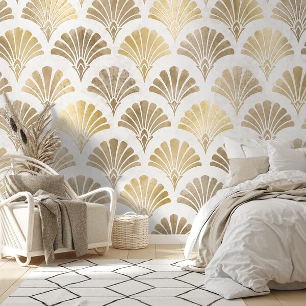 Carta da parati – Conchiglie Art Déco dorate