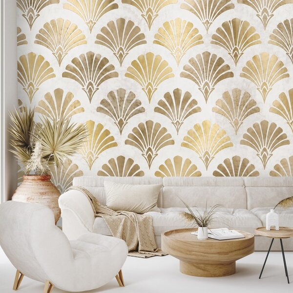 Carta da parati – Conchiglie Art Déco dorate