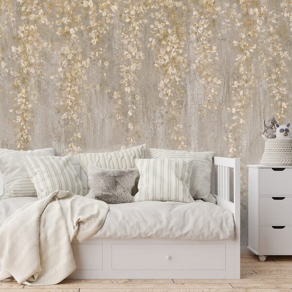 Carta da parati – Fiori pendenti beige glamour