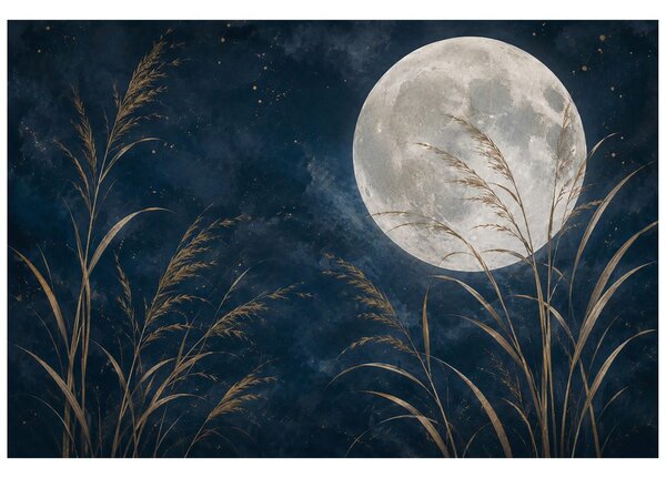Carta da parati – Luna dorata e graminacee nel cielo blu