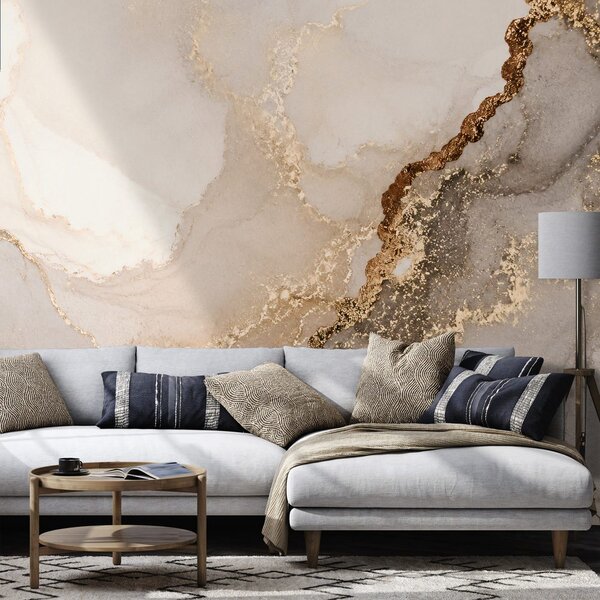Carta da parati – Marmo beige di lusso con oro