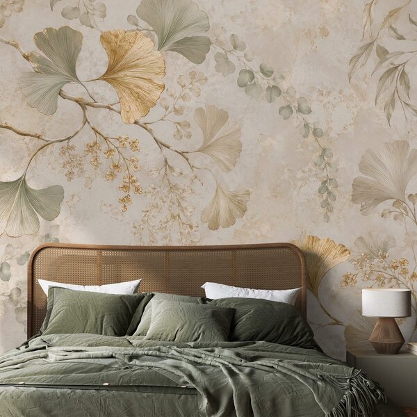 Carta da parati – Foglie dorate di ginkgo in stile glamour