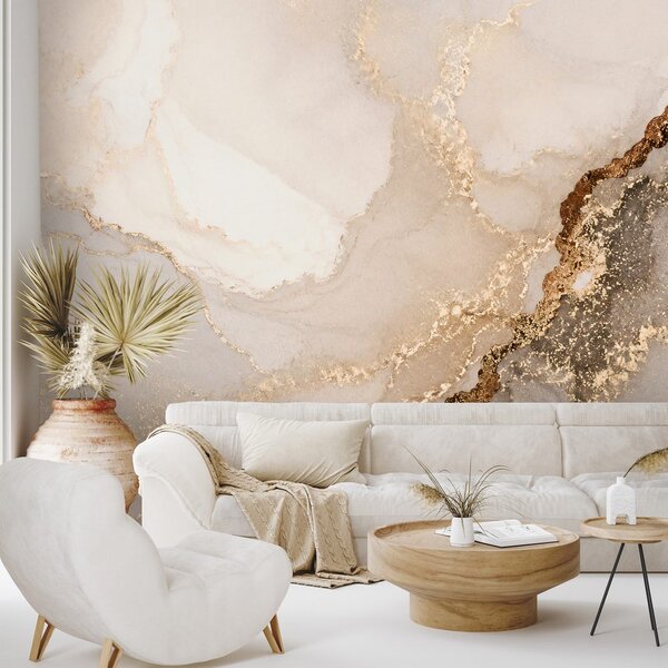 Carta da parati – Marmo beige di lusso con oro