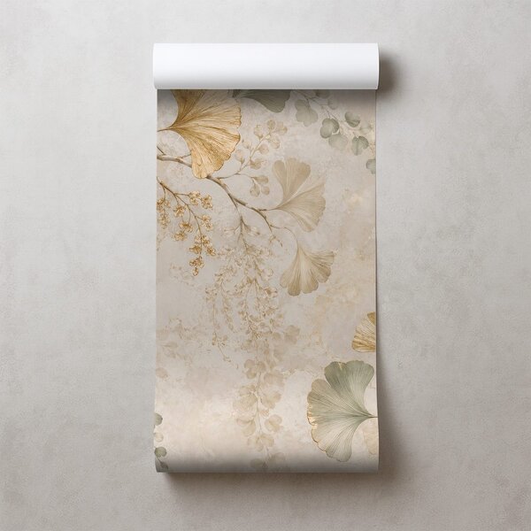 Carta da parati – Foglie dorate di ginkgo in stile glamour