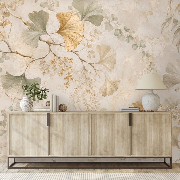Carta da parati – Foglie dorate di ginkgo in stile glamour